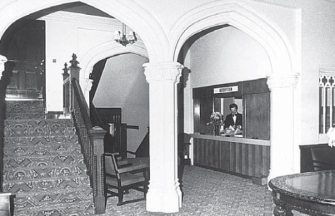 Breadsall Priory hotel reception in 1976. Staircase on the left removed 1990 (Derby Evening Telegraph)